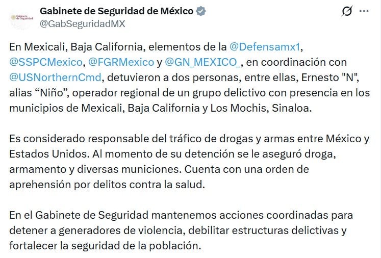 Capturan a Ernesto Enrique “Niño”, presunto jefe de plaza del Cártel del Pacífico
