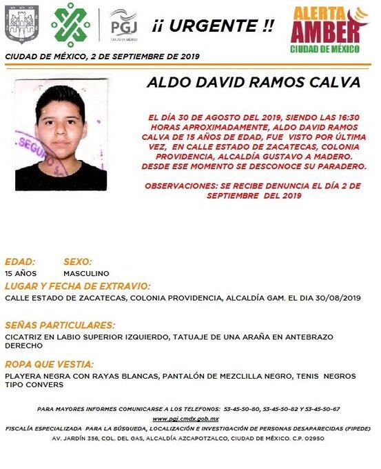 Aldo David Ramos Calva. Alerta Amber