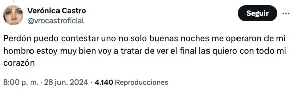 Verónica Castro habla de su estado de salud tras operación de emergencia.