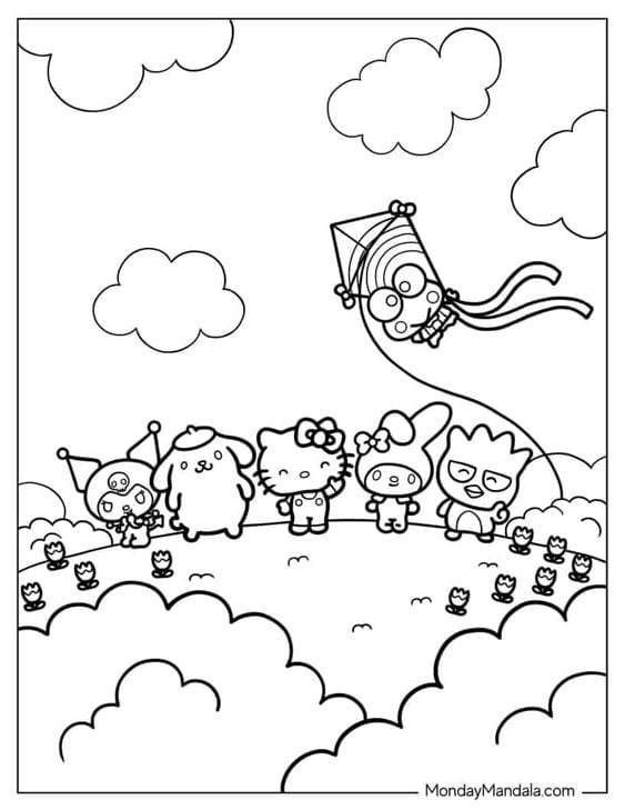 Dibujos de Hello Kitty con temática del Día del Niño para colorear