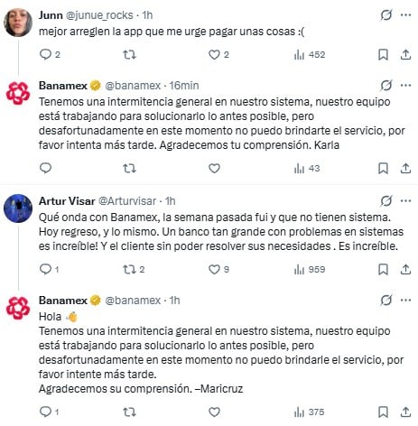 Quejas de los usuarios por la caída de Banamex