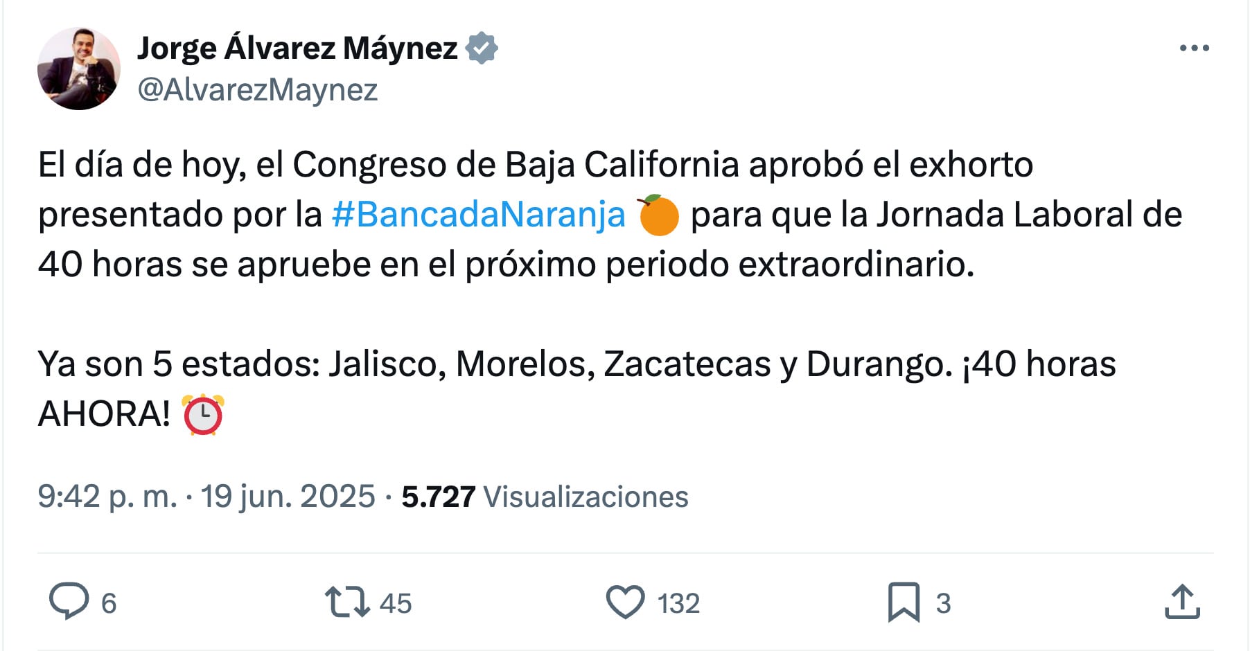 Movimiento Ciudadano impulsa discusión de la jornada laboral de 40 horas