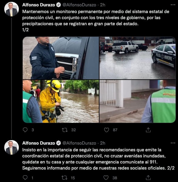 Gobernador de Sonora mantiene monitoreo permanente por lluvias que provocaron inundaciones y derrumbes