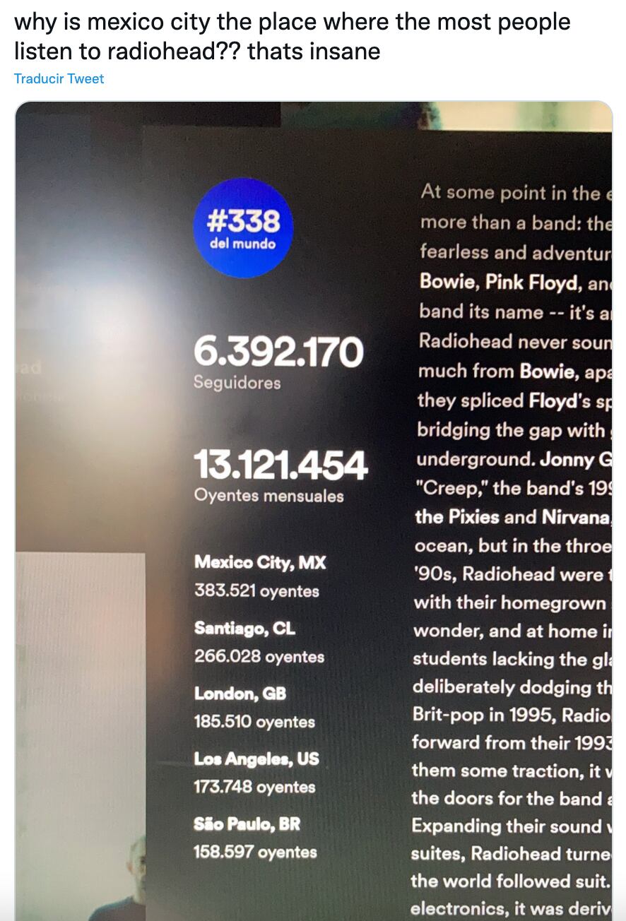 Estadísticas de 'Radiohead' en la CDMX