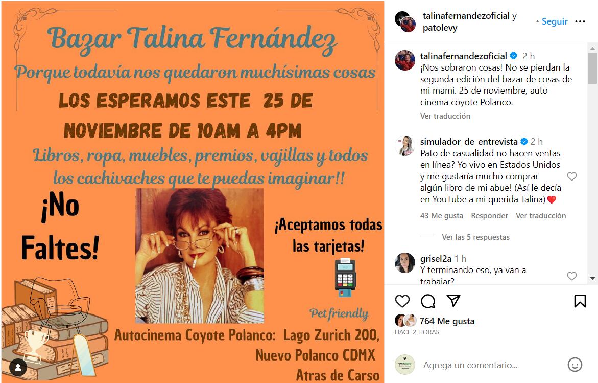 Anuncia Segundo Bazar de Talina Fernandez