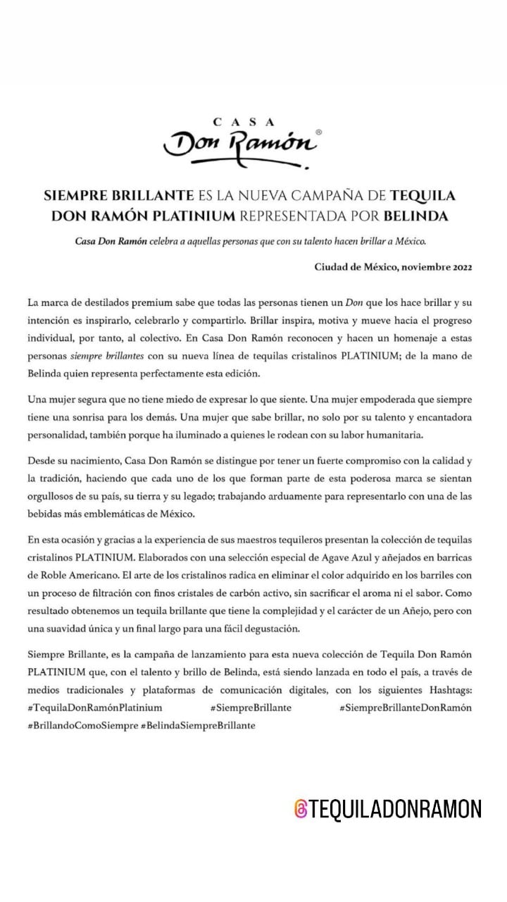 Belinda se une a tequila Don Ramón