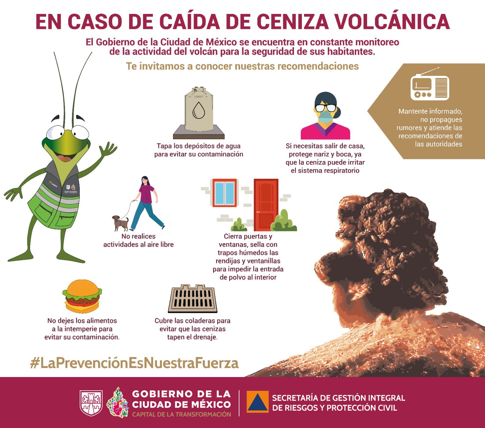 Medidas ante caída de ceniza volcánica en CDMX