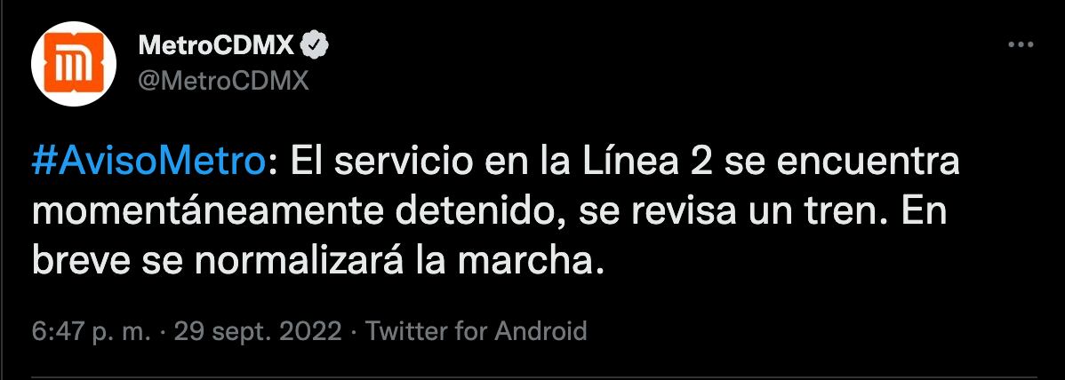 ¿Qué pasó en la Línea 2 del Metro? No hubo servicio hacia Taxqueña