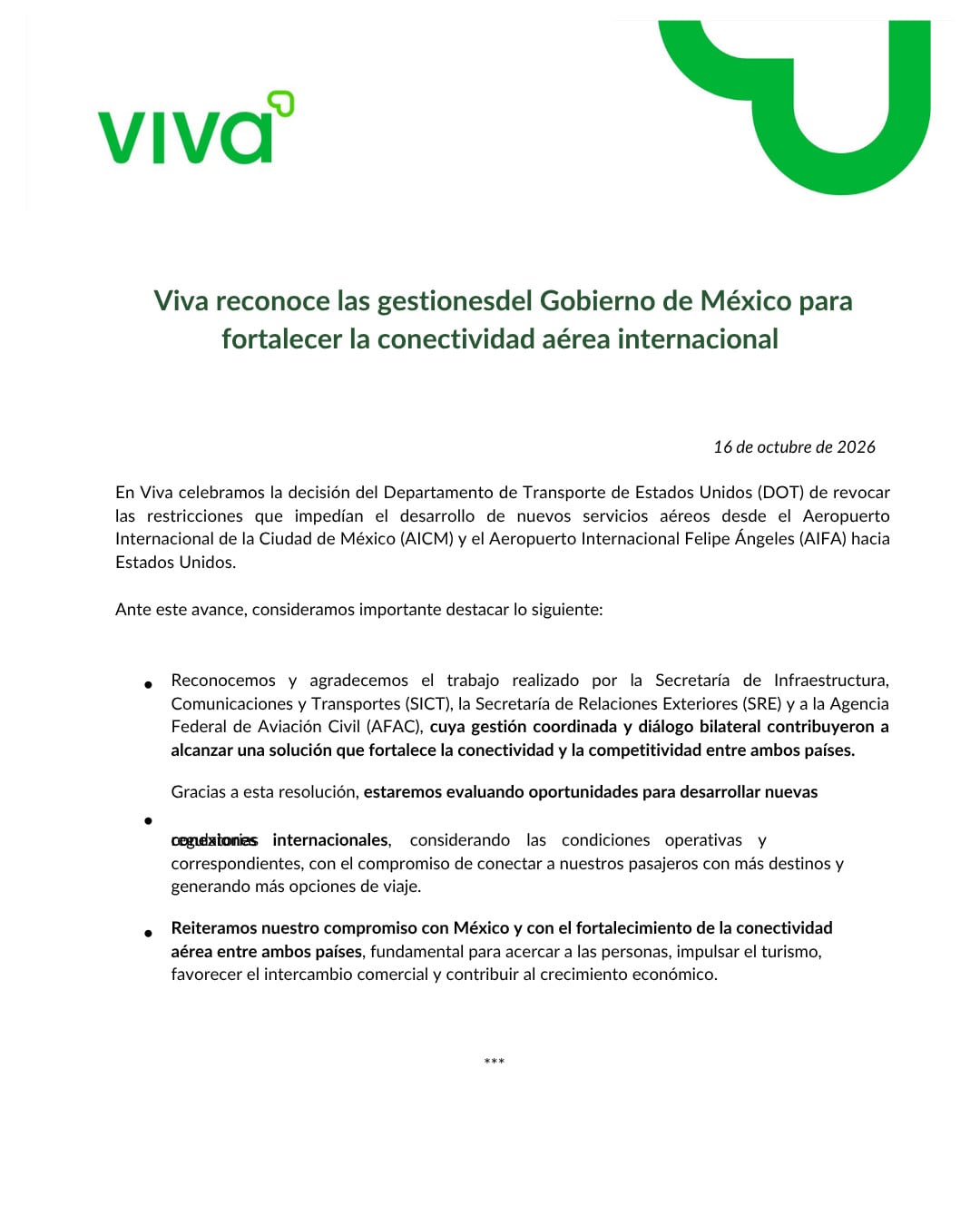 Comunicado VIVA