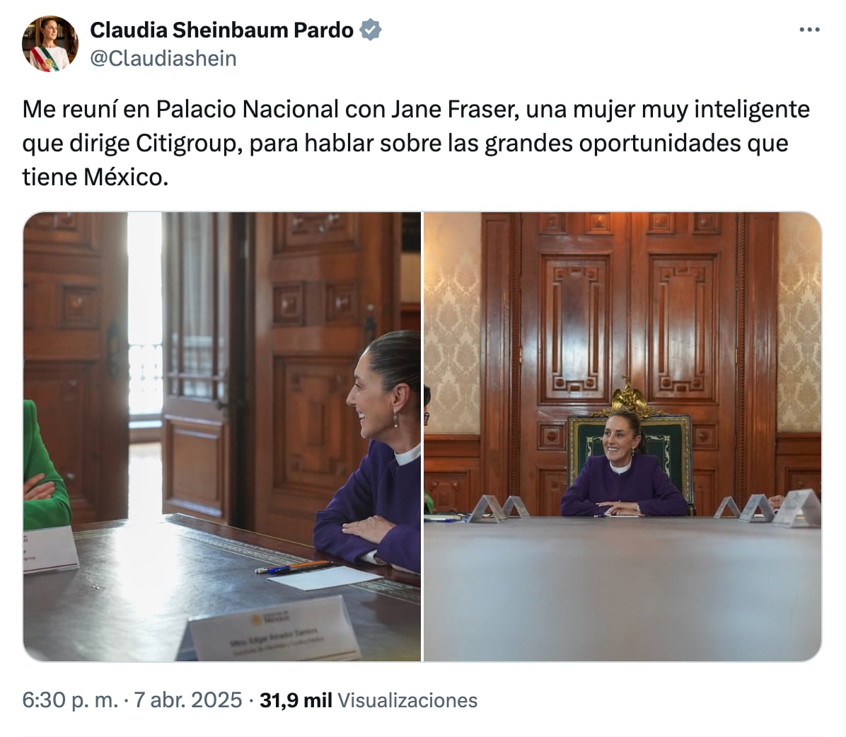 Claudia Sheinbaum sobre su reunión con Jane Fraser de Citigroup