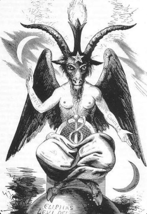 Cabeza de Baphomet que Donald Trump colocó en su imagen como Jesucristo.