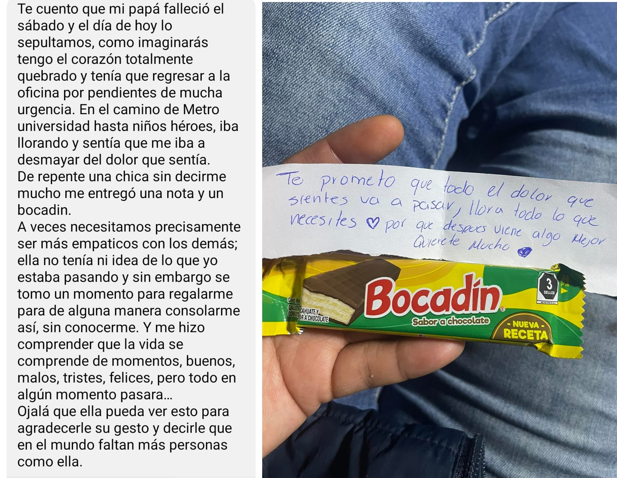 Un mensaje en un chocolate para un usuario del Metro CDMX, cambia su perspectiva del día