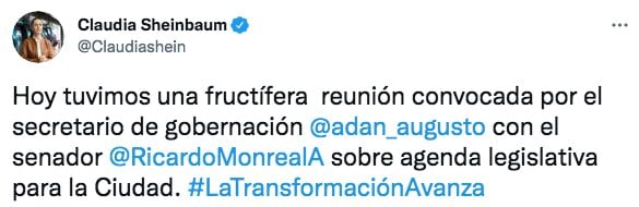 Tuit de Claudia Sheinbaum