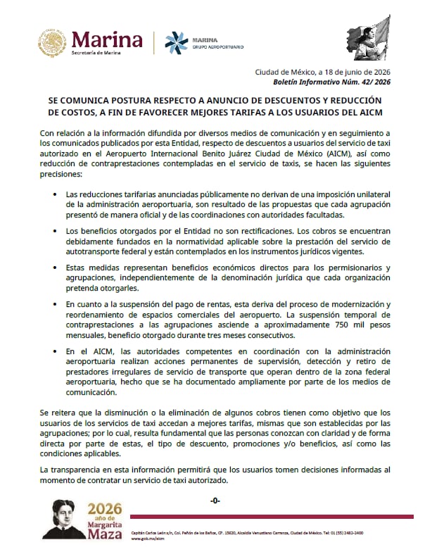 AICM aclara descuentos en taxis autorizados y cómo benefician a usuarios