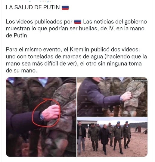 Imágenes compartidas sobre las manos de Vladimir Putin