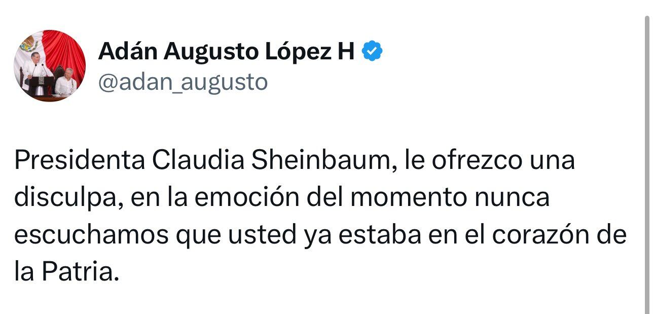 Manuel Velasco y Adán Augusto López piden disculpas a Claudia Sheinbaum por el incómodo momento