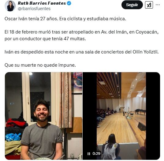 Óscar Iván es despedido en sala Ollin Yoliztli tras morir atropellado por conductor con 47 multas