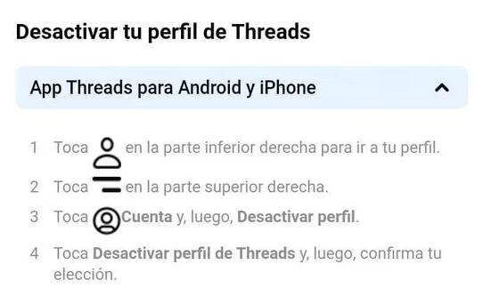 Eliminar mi cuenta de Threads