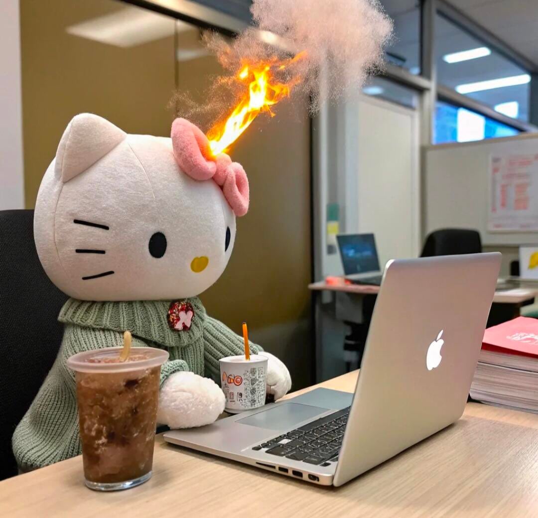 Memes de Hello Kitty con estrés laboral