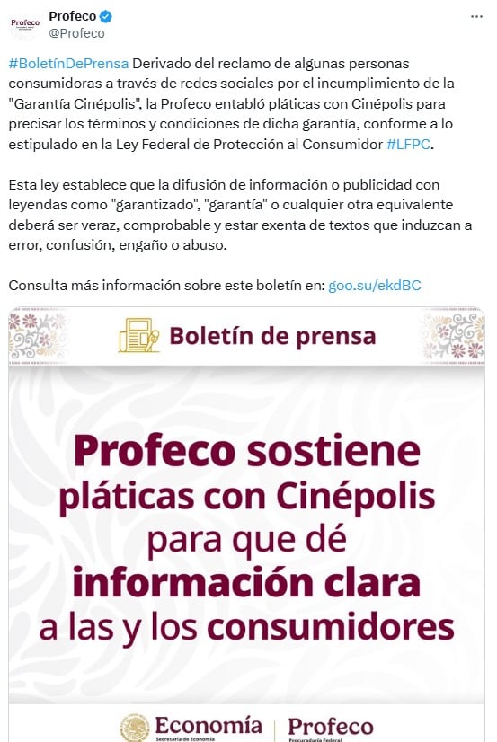 Profeco exige a Cinépolis claridad y aplicar su famosa “Garantía Cinépolis”