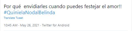 Tweet sobre Belinda y Christian Nodal.