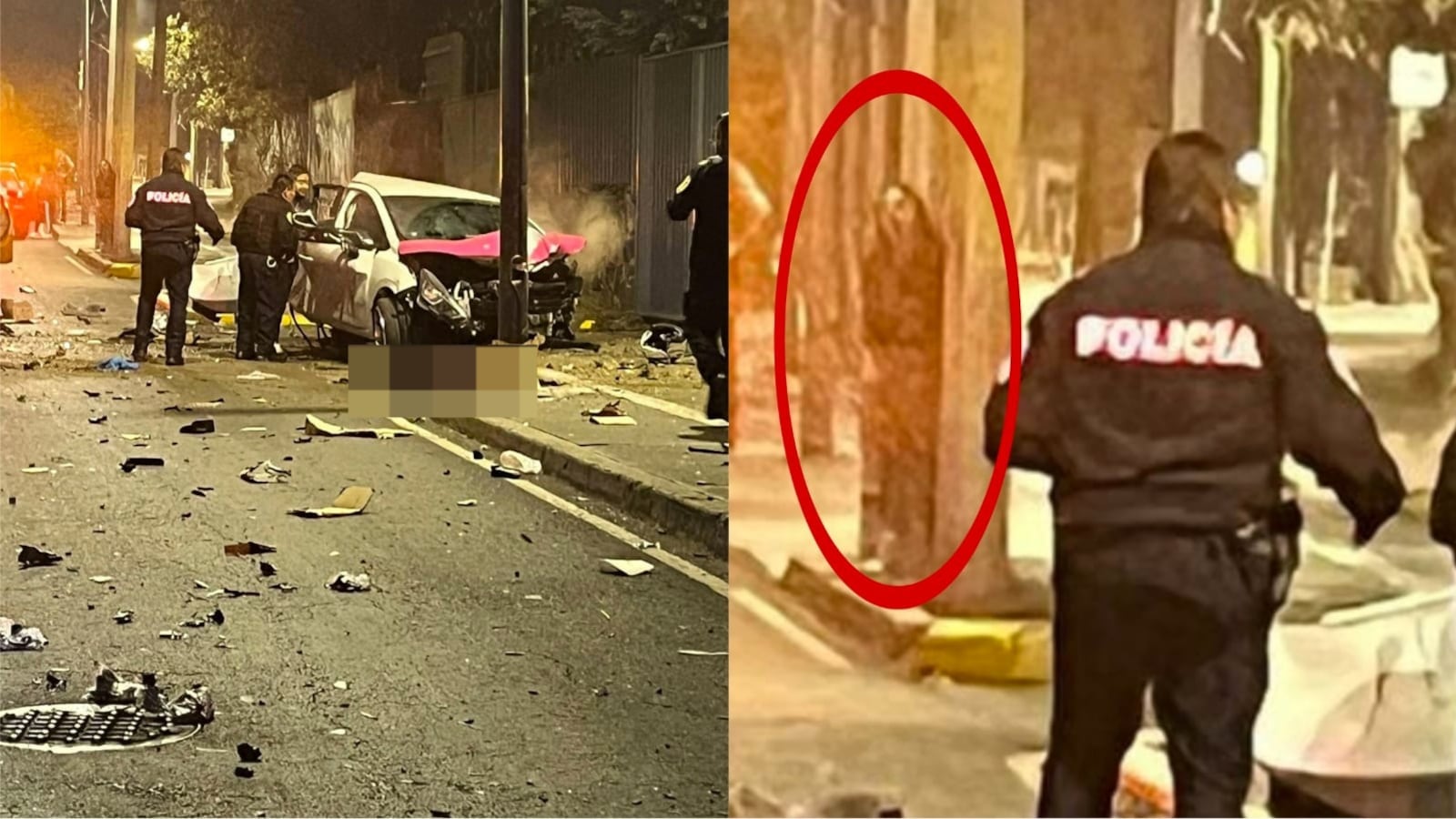 ¿Es la muerte? Una extraña imagen entre los postes se observa en fotos de un accidente en CDMX