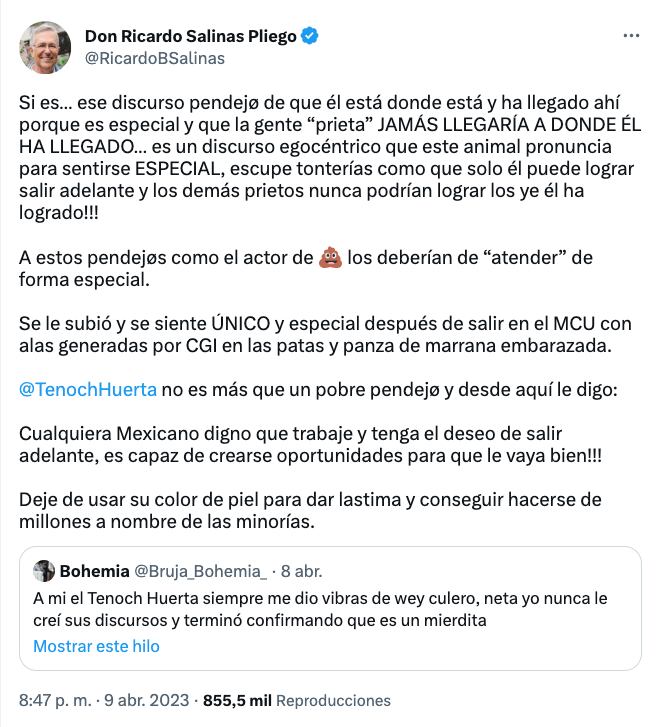 Ricardo Salinas Pliego crítica y discrimina a Tenoch Huerta