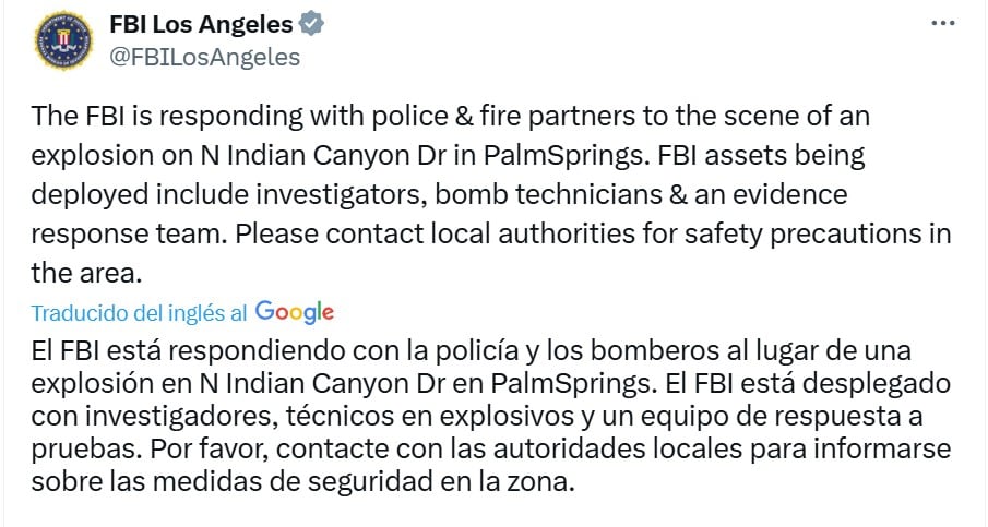 Explosión en Palm Springs, California