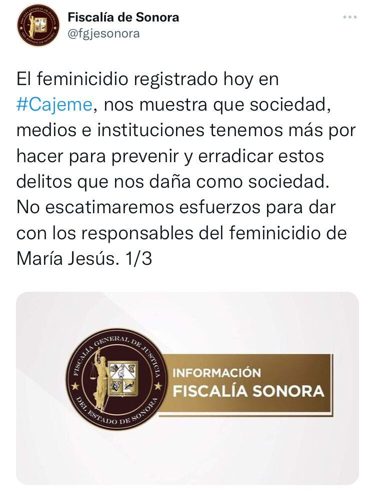 Comunicado de la Fiscalía de Sonora