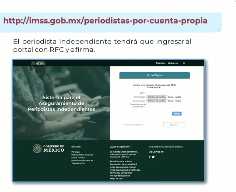 plataforma para el plan de seguridad para periodistas independientes/captura de pantalla