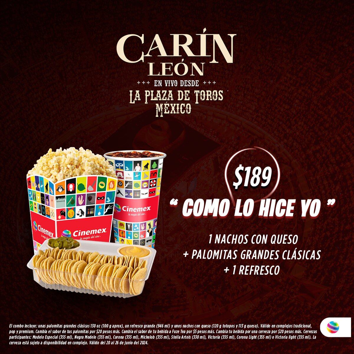 Combos Cinemex de Carín León