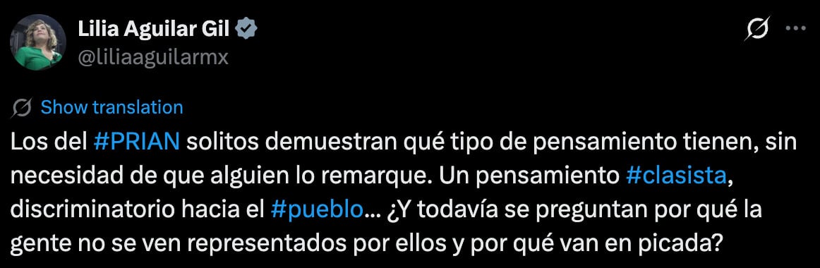 Lilia Aguilar acusa a Carolina Viggiano y PRIAN de clasismos.
