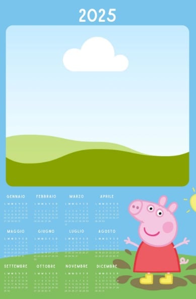 5 plantillas de Peppa Pig de calendario 2025 para imprimir