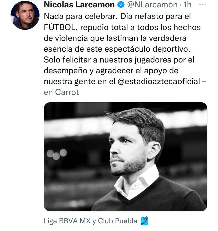Palabras de Nicolás Larcamon reprobando los actos violentos en el Querétaro vs Atlas.