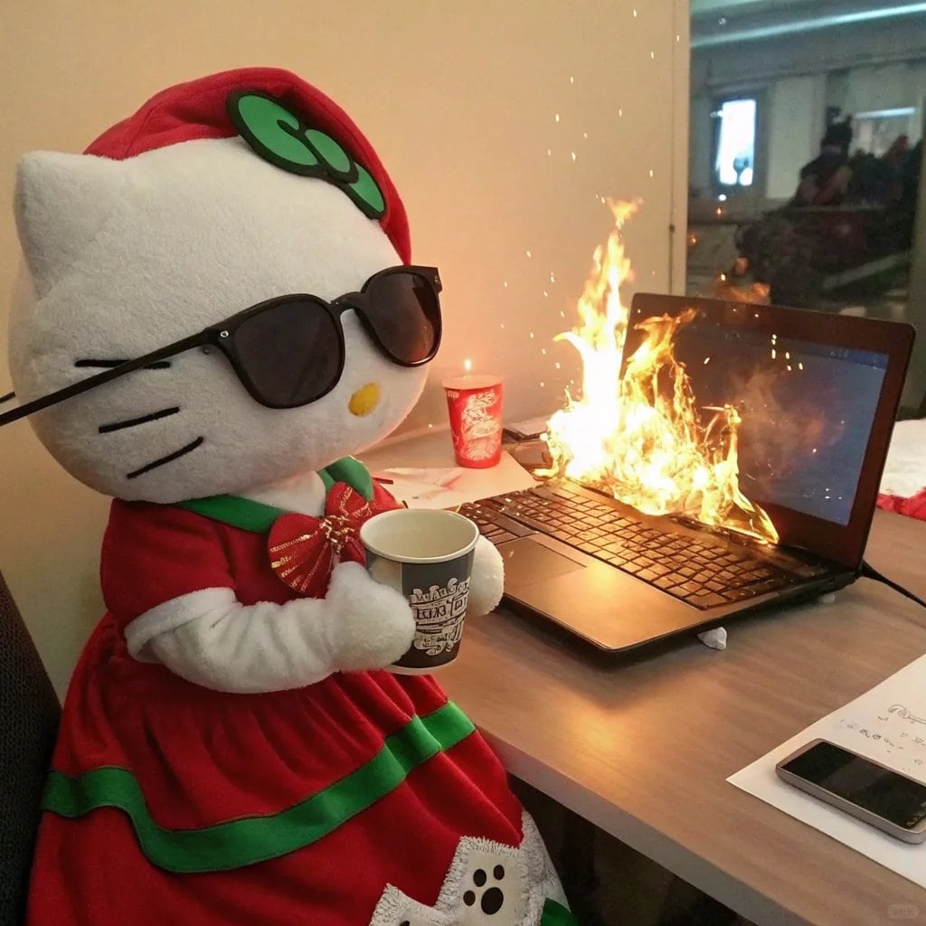 Memes de Hello Kitty con estrés laboral