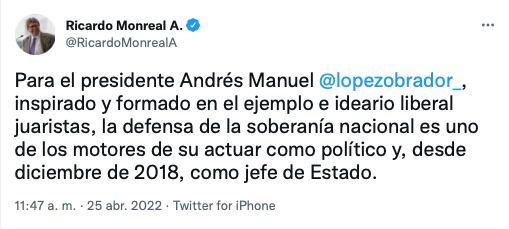 Ricardo Monreal defiende a AMLO de Donald Trump/Twitter