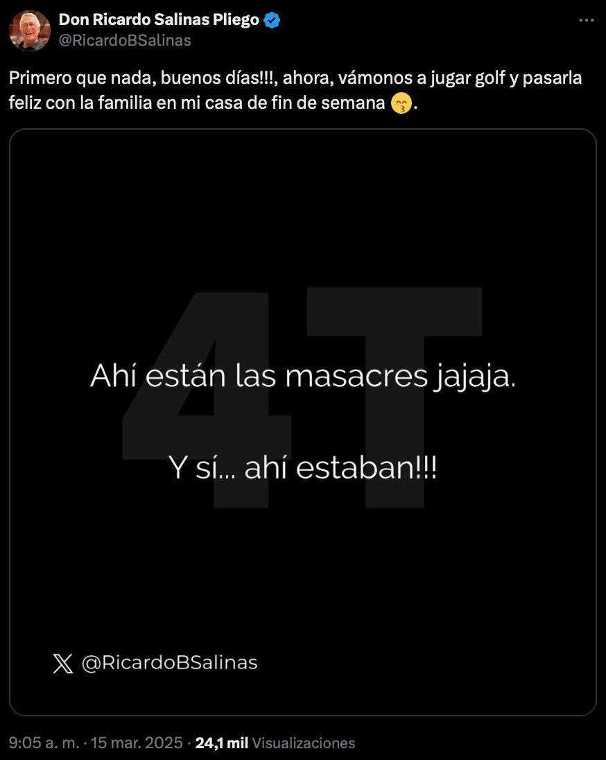 Publicación de Ricardo Salinas Pliego sobre el campo de exterminio en Jalisco