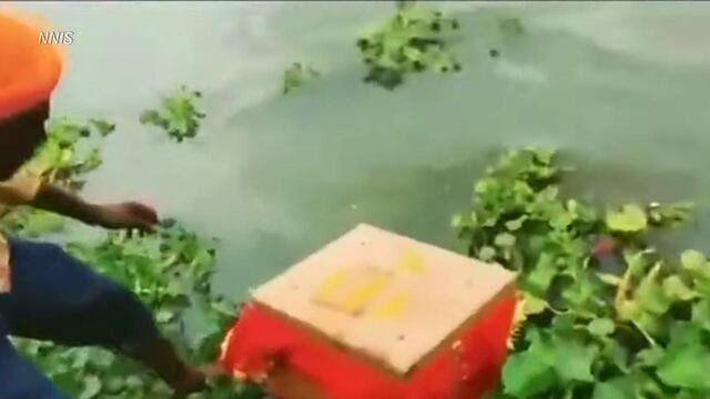 Encuentran en una caja flotando a bebé con la imagen de una diosa hindú