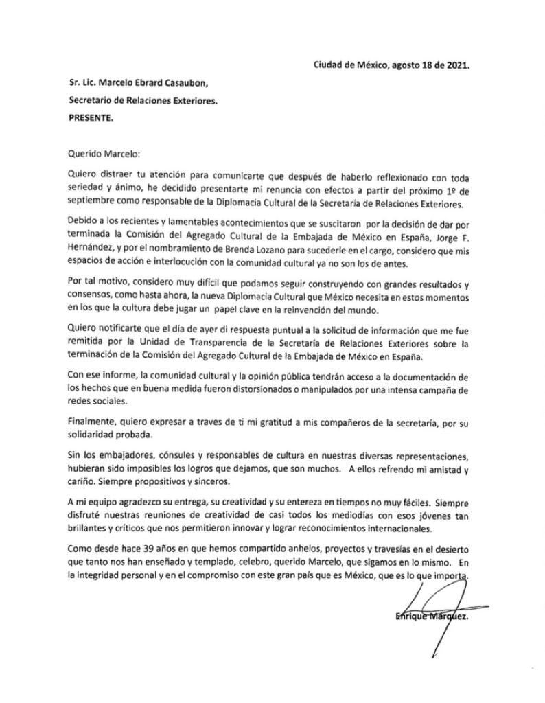 Carta de Enrique Márquez