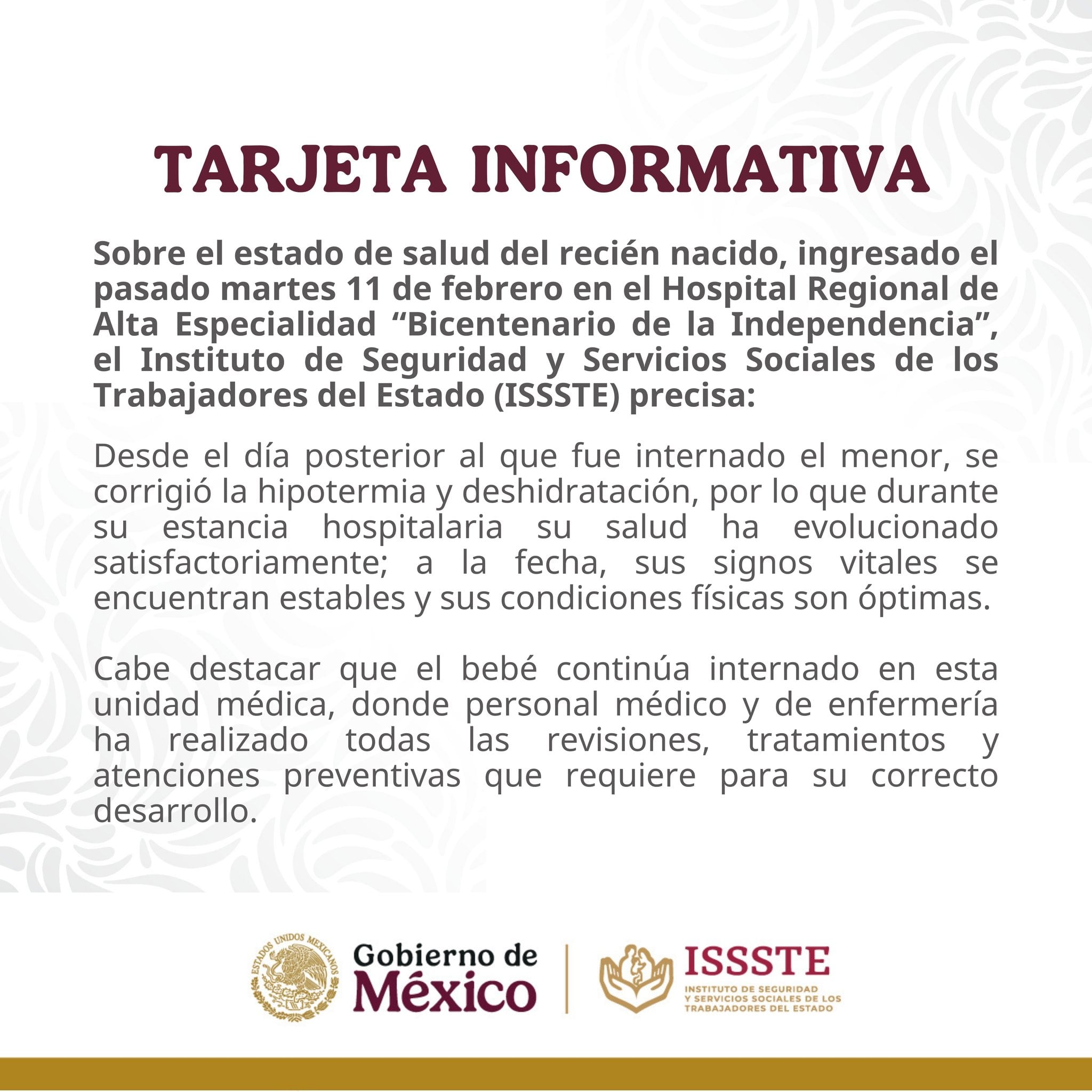 Estado de salud del bebé abandonado en Tultitlán, Edomex.