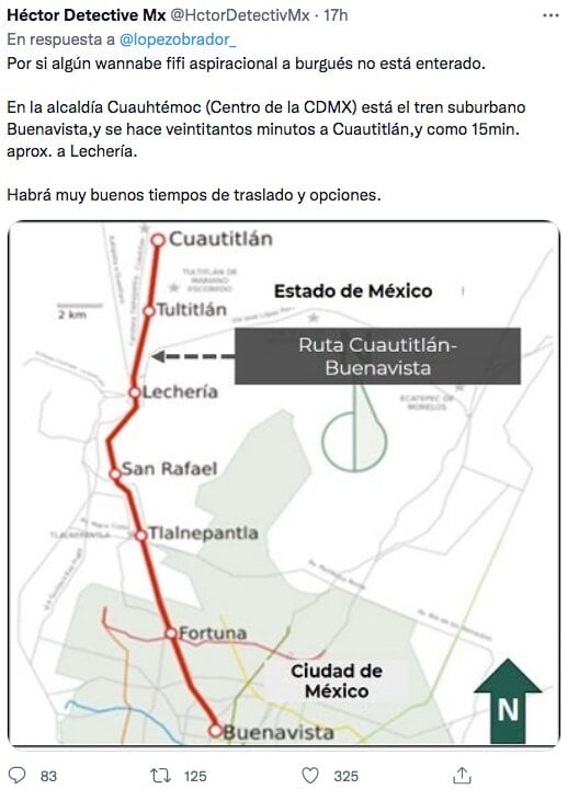 Tuit sobre el recorrido de AMLO en tren