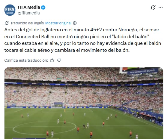 “No hay evidencia”: FIFA pone fin a la polémica del supuesto cable en el gol de Inglaterra.