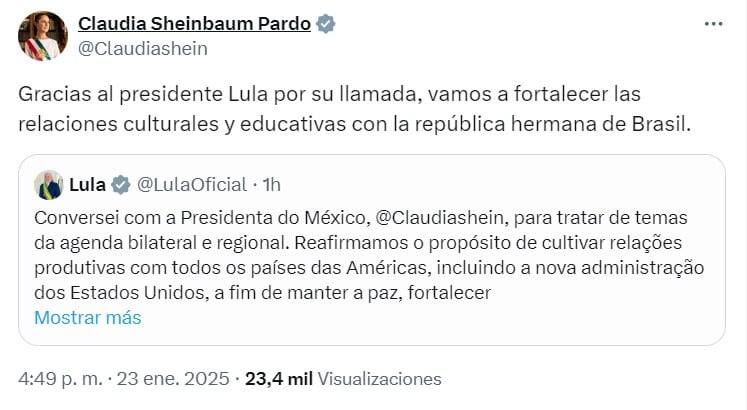 Claudia Sheinbaum y Lula da Silva