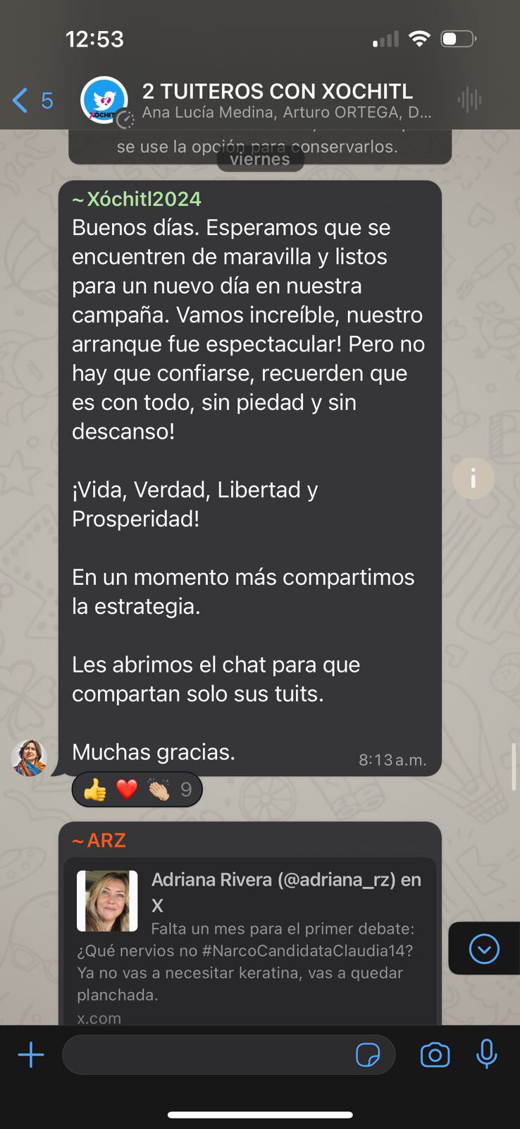 Grupo de WhatsApp "2 tuiteros con Xóchitl"