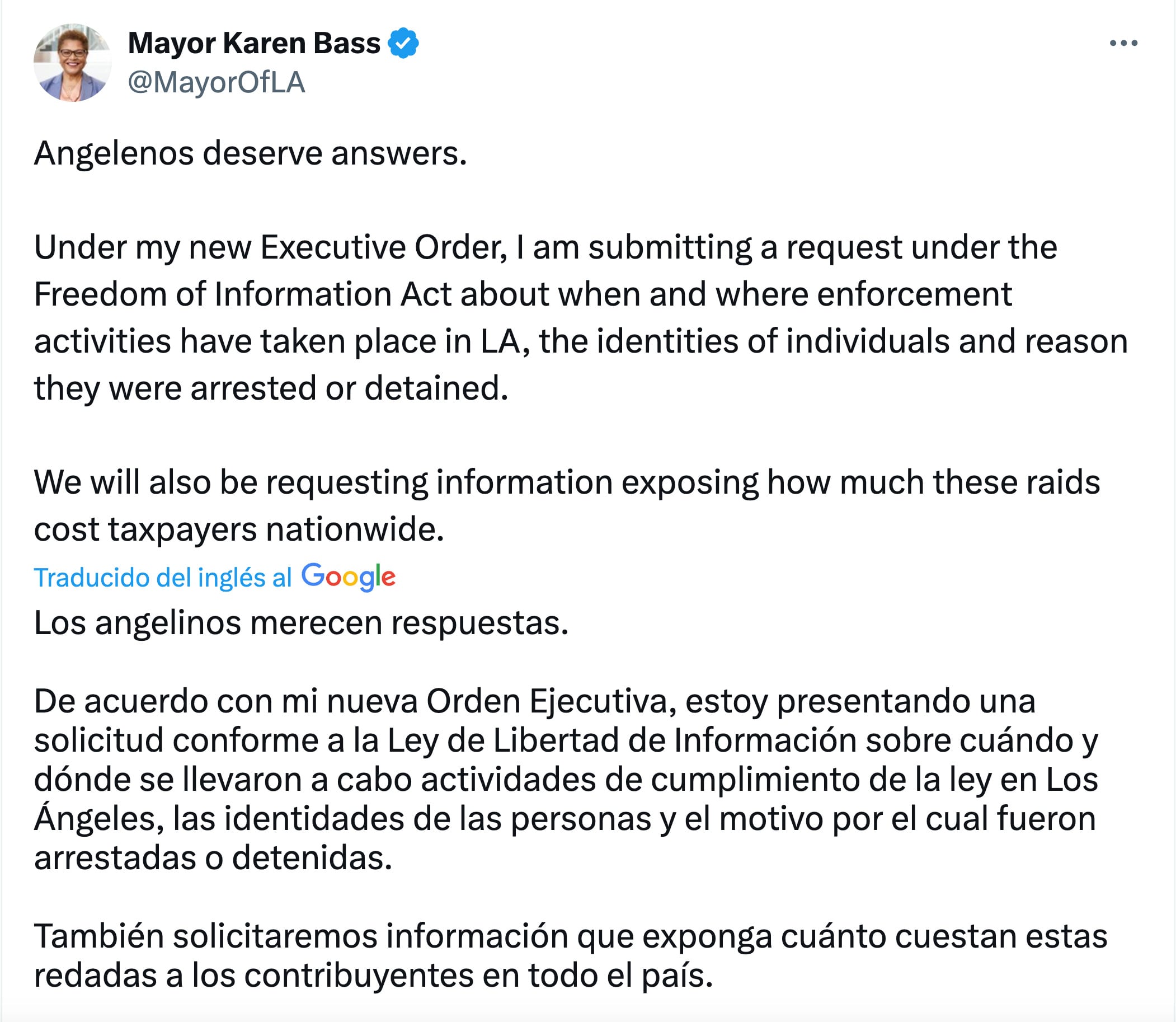 Karen Bass, alcaldesa de Los Ángeles