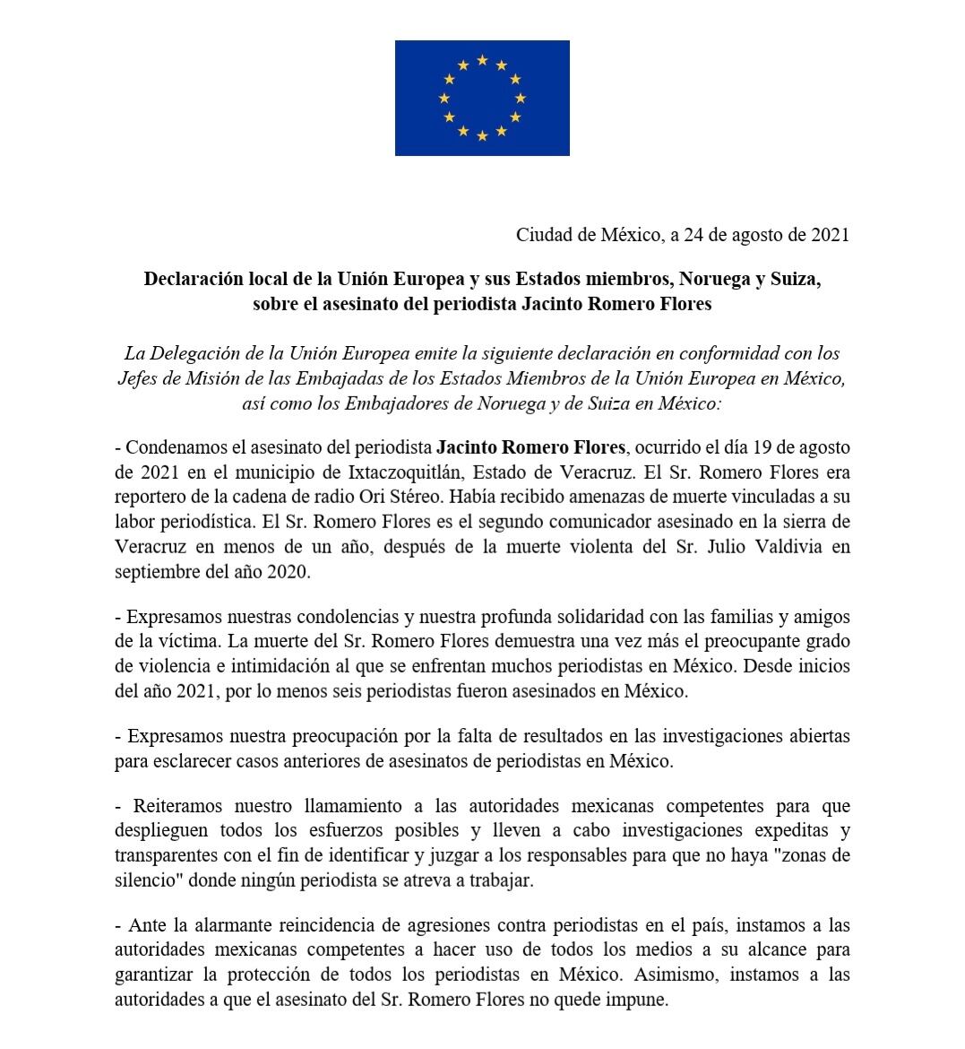 Comunicado de la Unión Europea en México