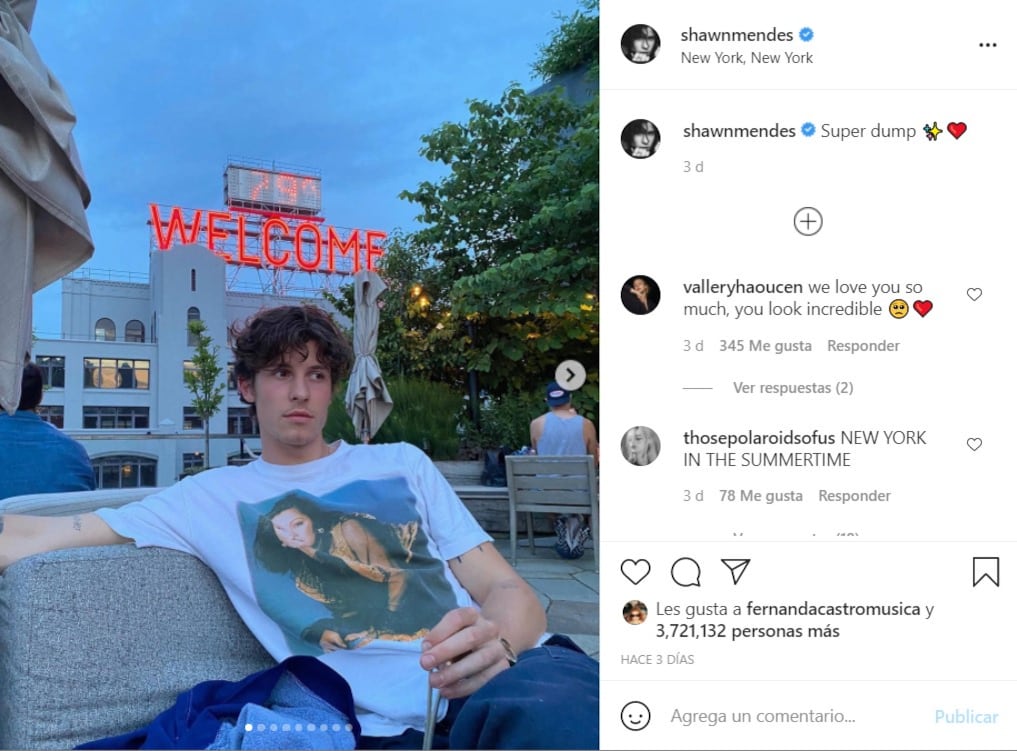 Publicación de Shawn Mendes en Instagram