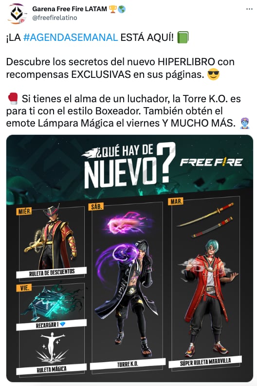 Garena Free Fire revela su agenda semanal del 12 al 18 de abril