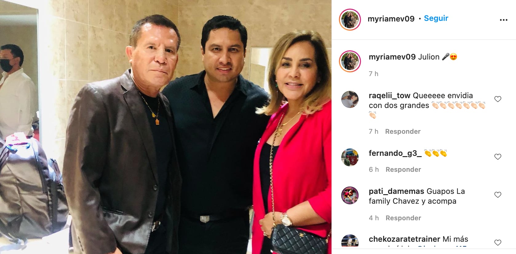 Julio César Chávez con su esposa y Julión Álvarez