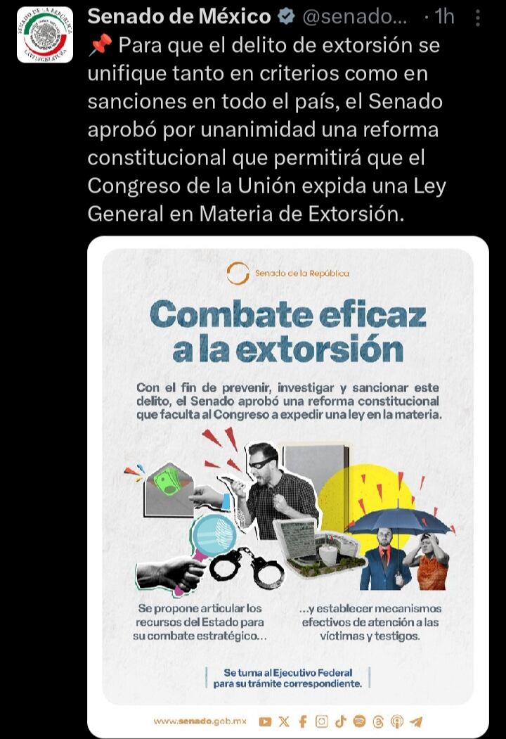 Reforma en materia de extorsión